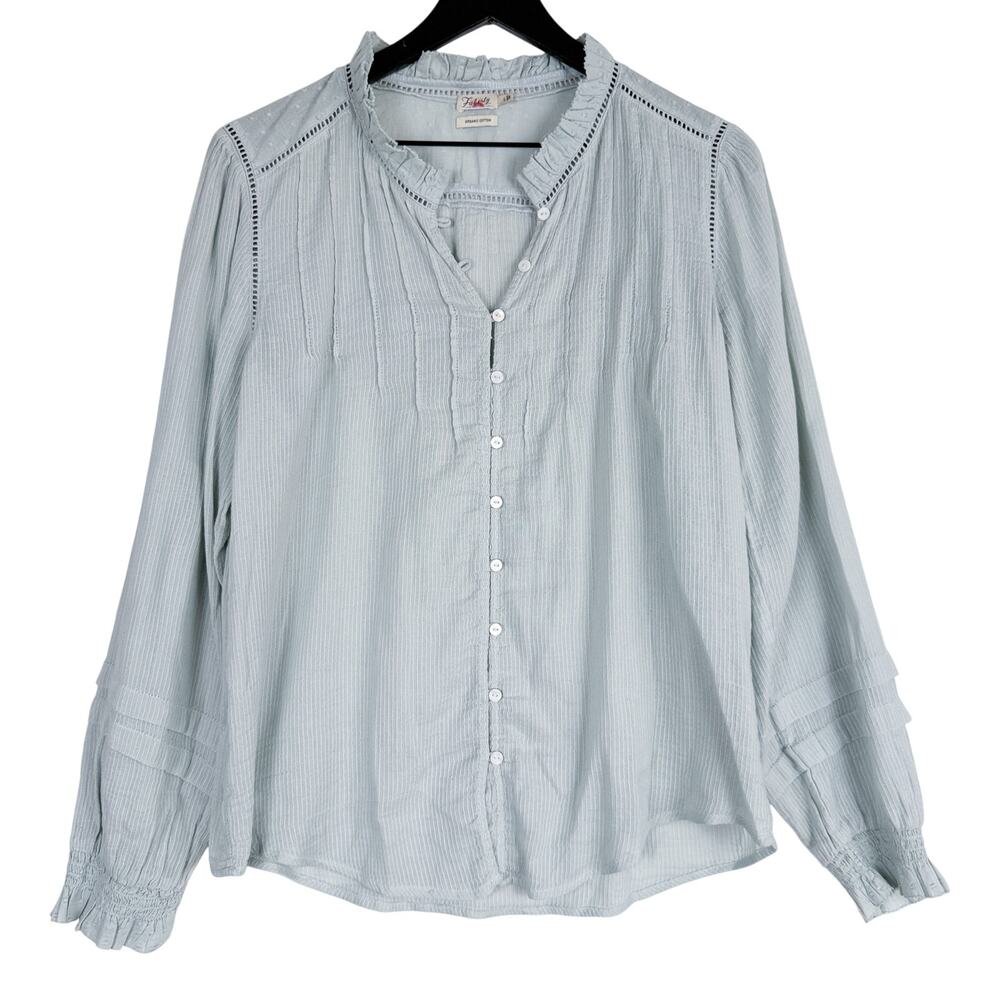 Faherty Willa Top Boho Peasant Top Blouse Button Up Blue - L